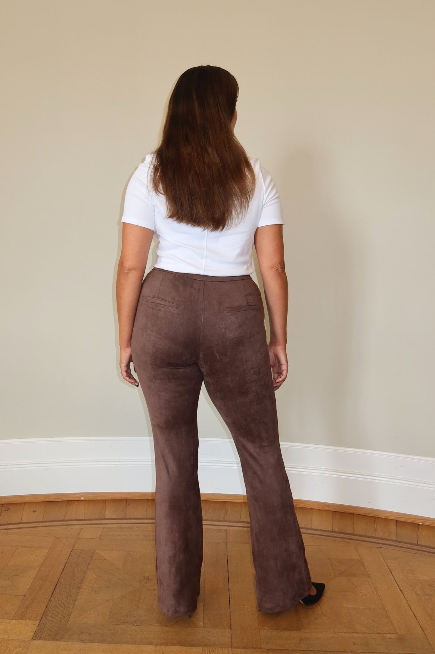 Faux Suede Stretch Pants - Brown