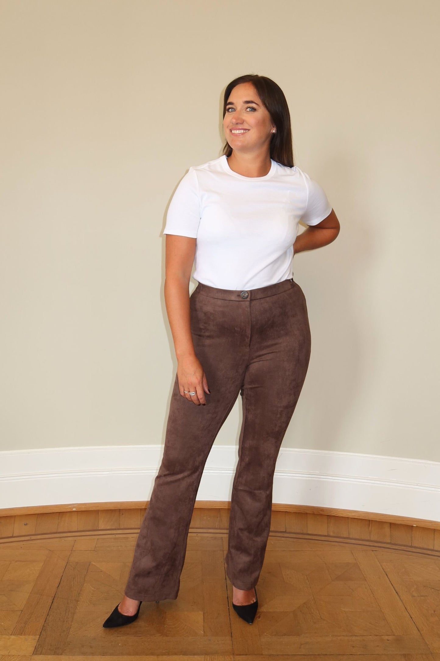 Faux Suede Stretch Pants - Brown