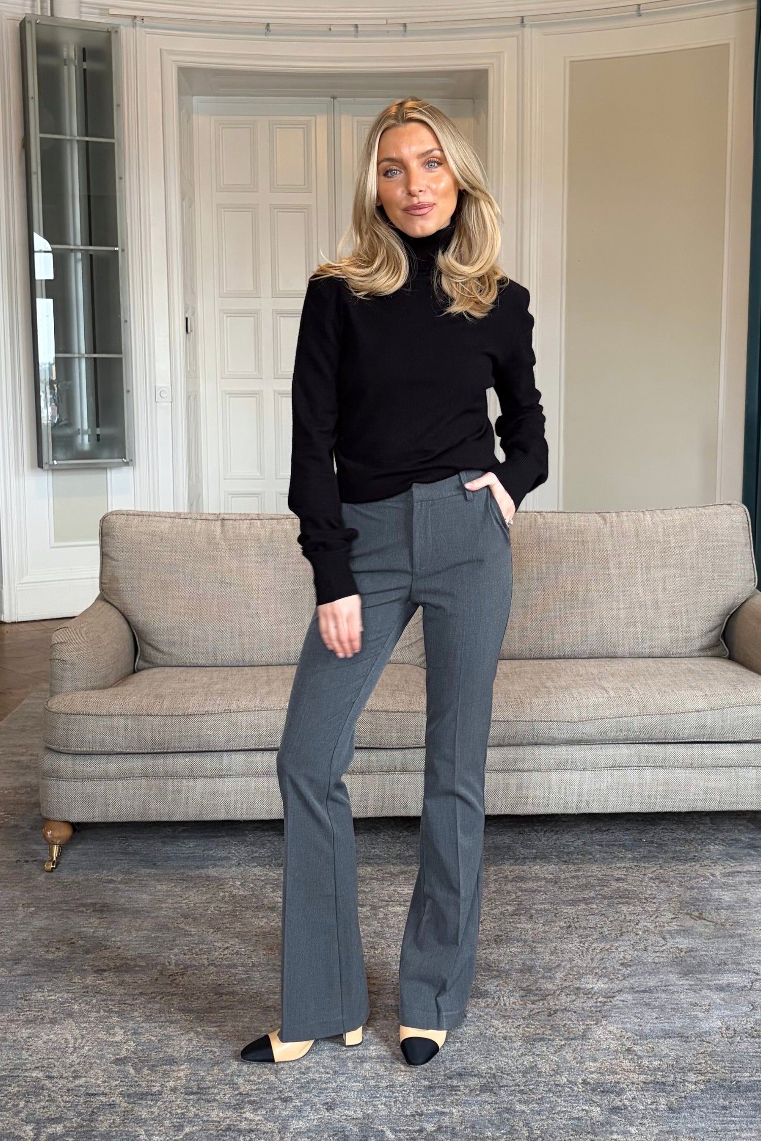 grey flare dress pants High Waist Flare Slit Hem Dress Pants – The Grey Duck main image 0