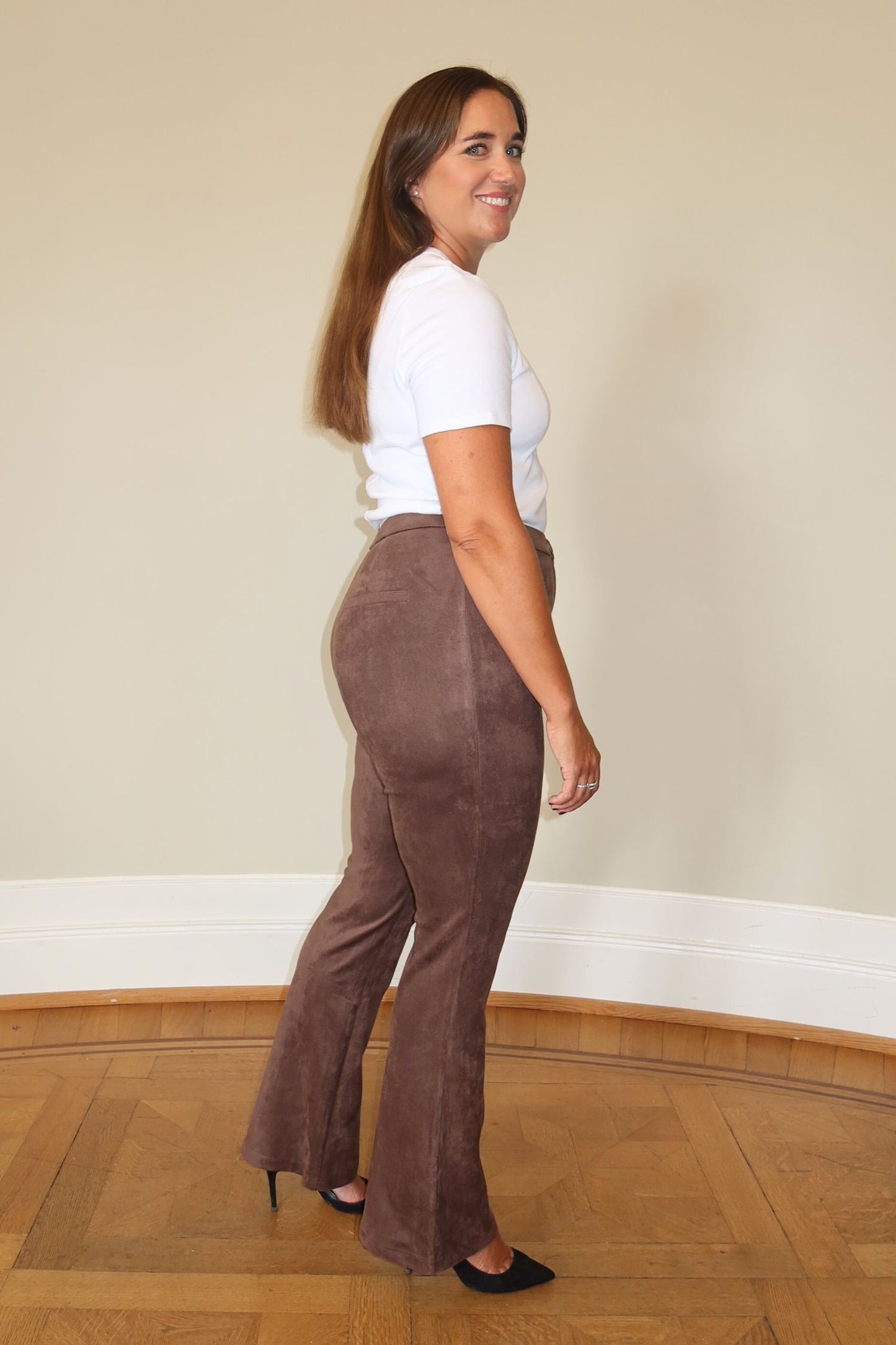 Faux Suede Stretch Pants - Brown