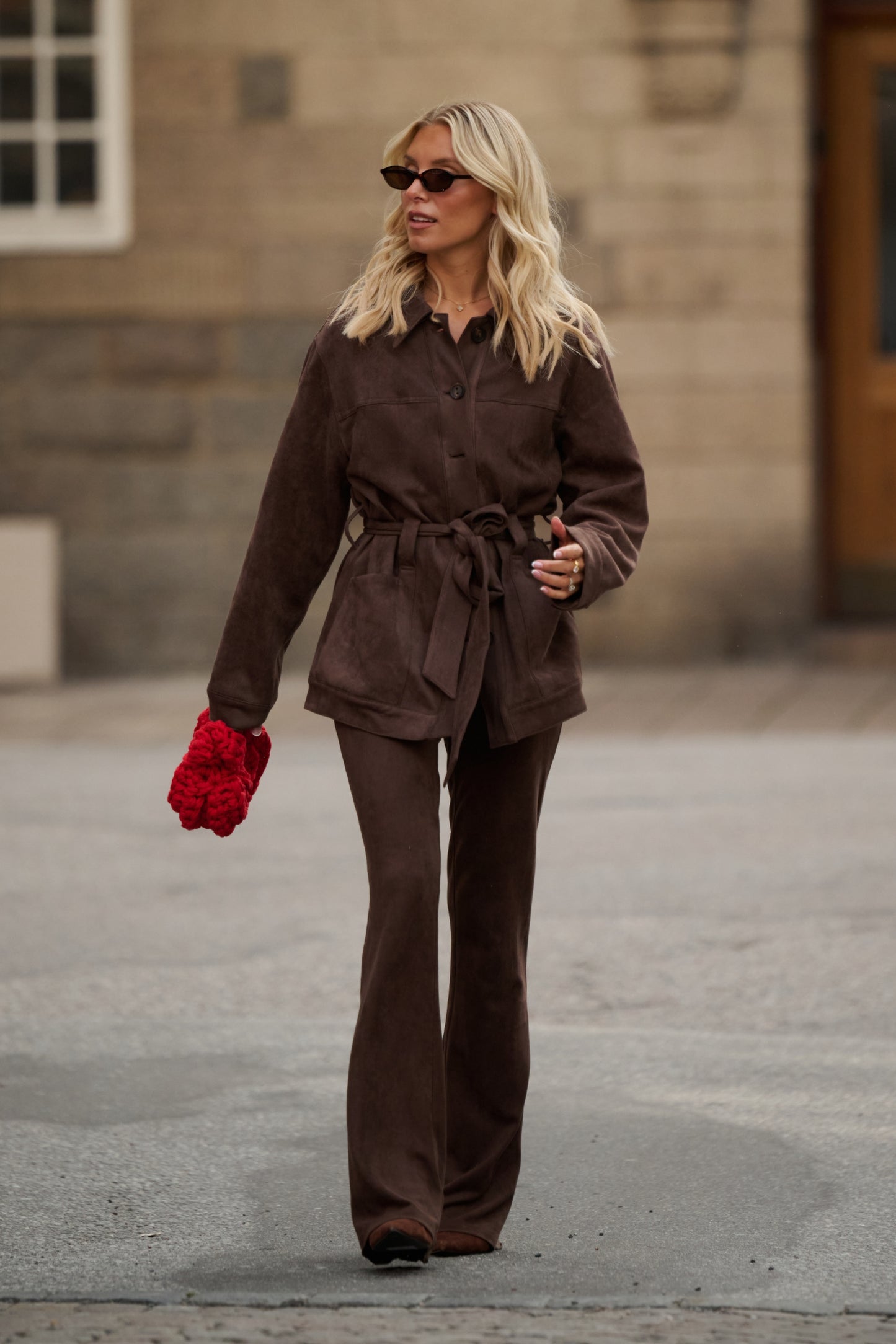 Faux Suede Stretch Pants - Brown