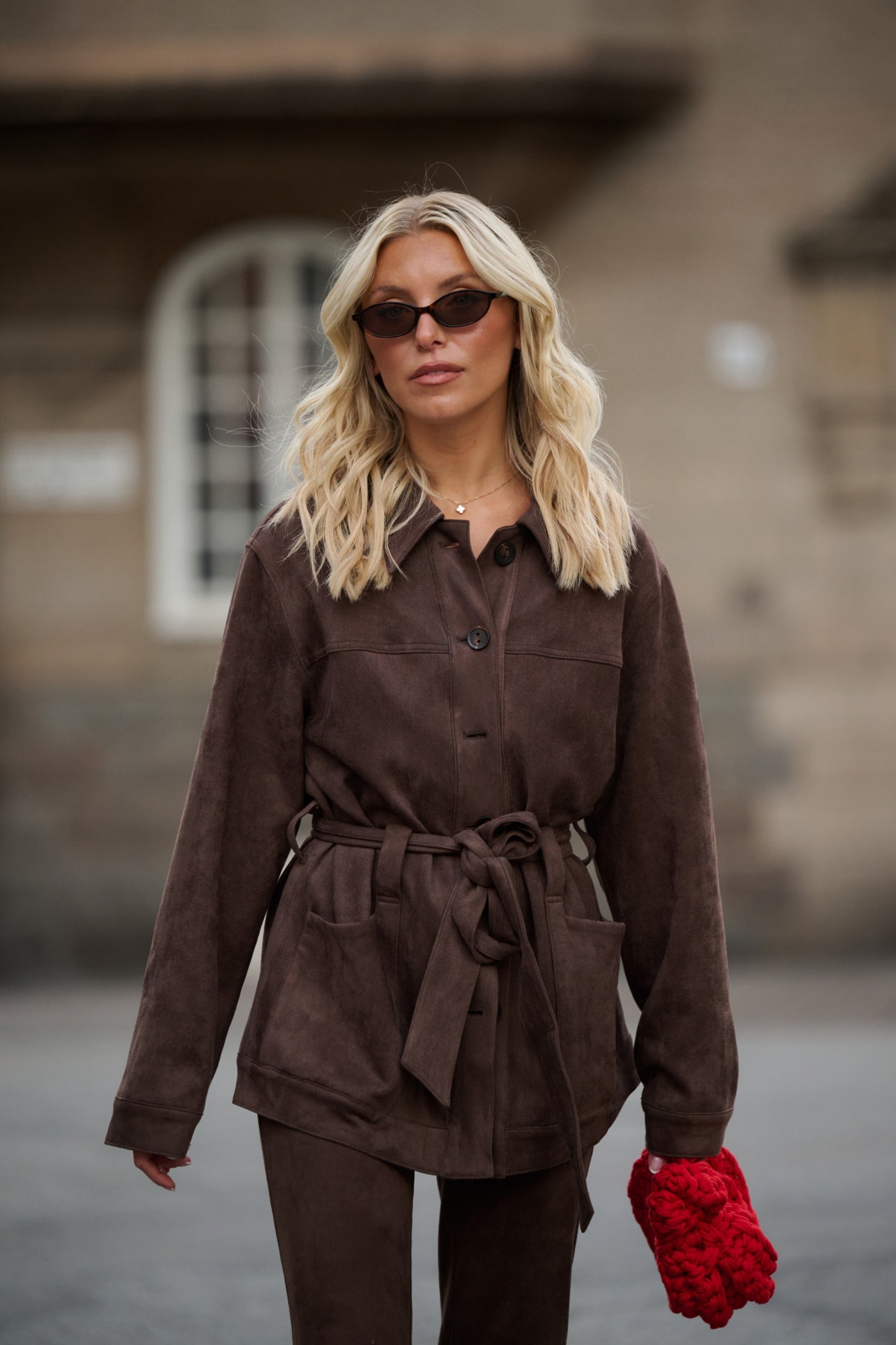 Faux Suede Wrap Jacket - Brown