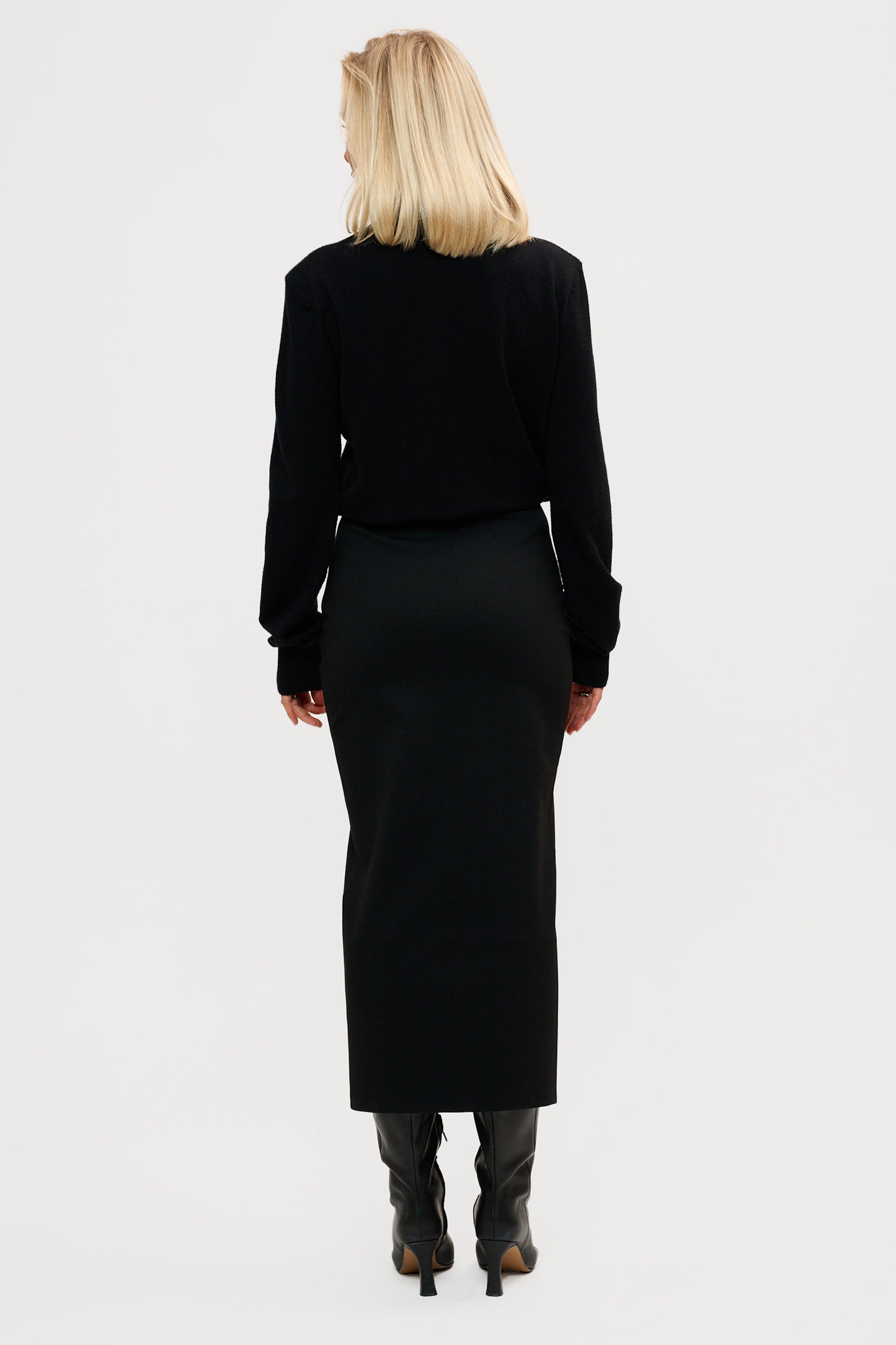Comfy Front Slit Pencil Skirt - Black