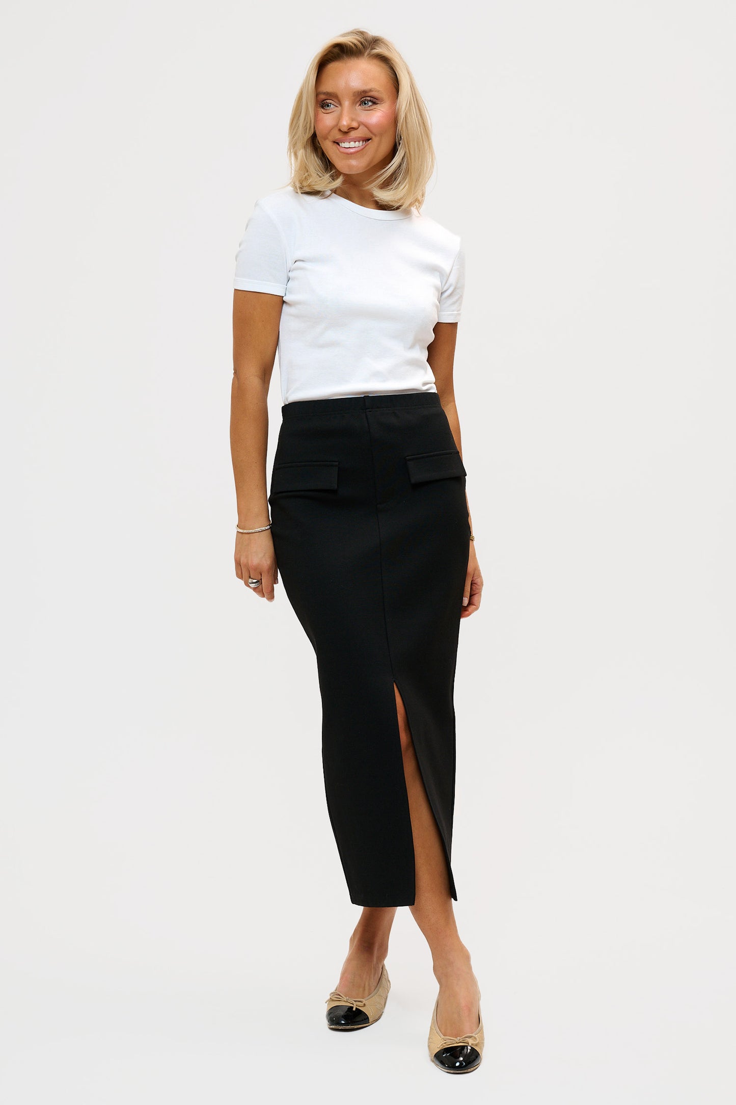 Comfy Front Slit Pencil Skirt - Black