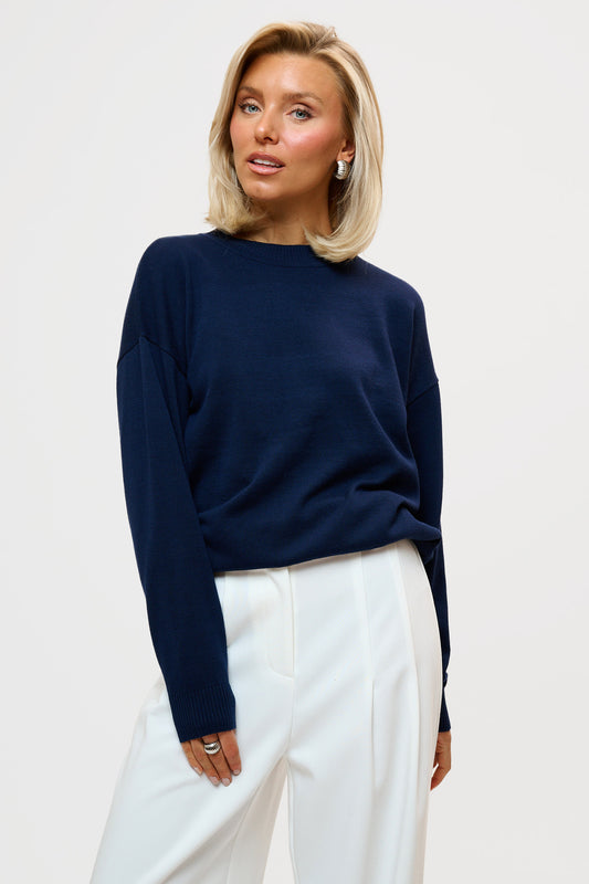 Thin Knitted Sweater - Navy