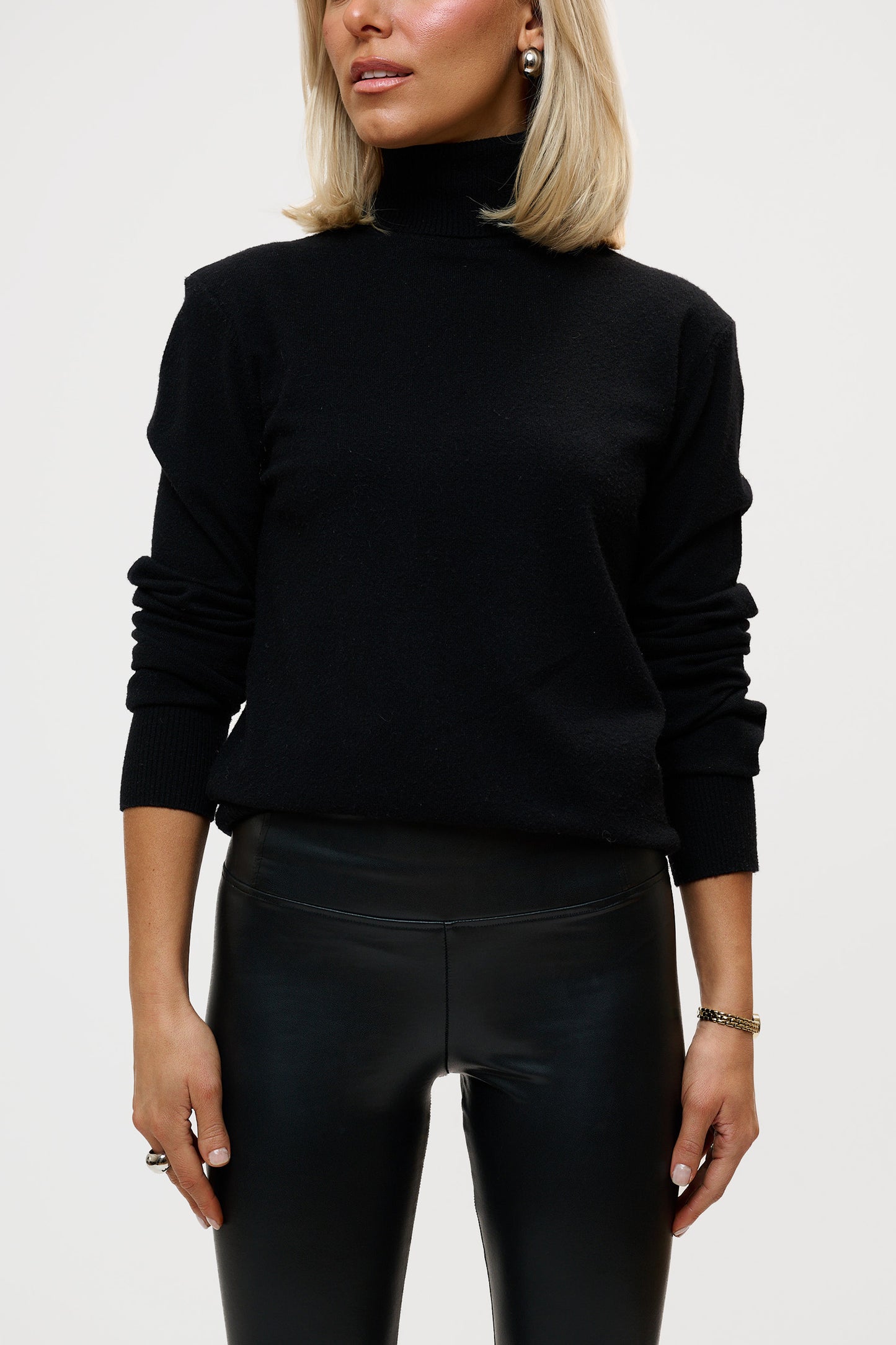 Marked Shoulder Polo Sweater - Black