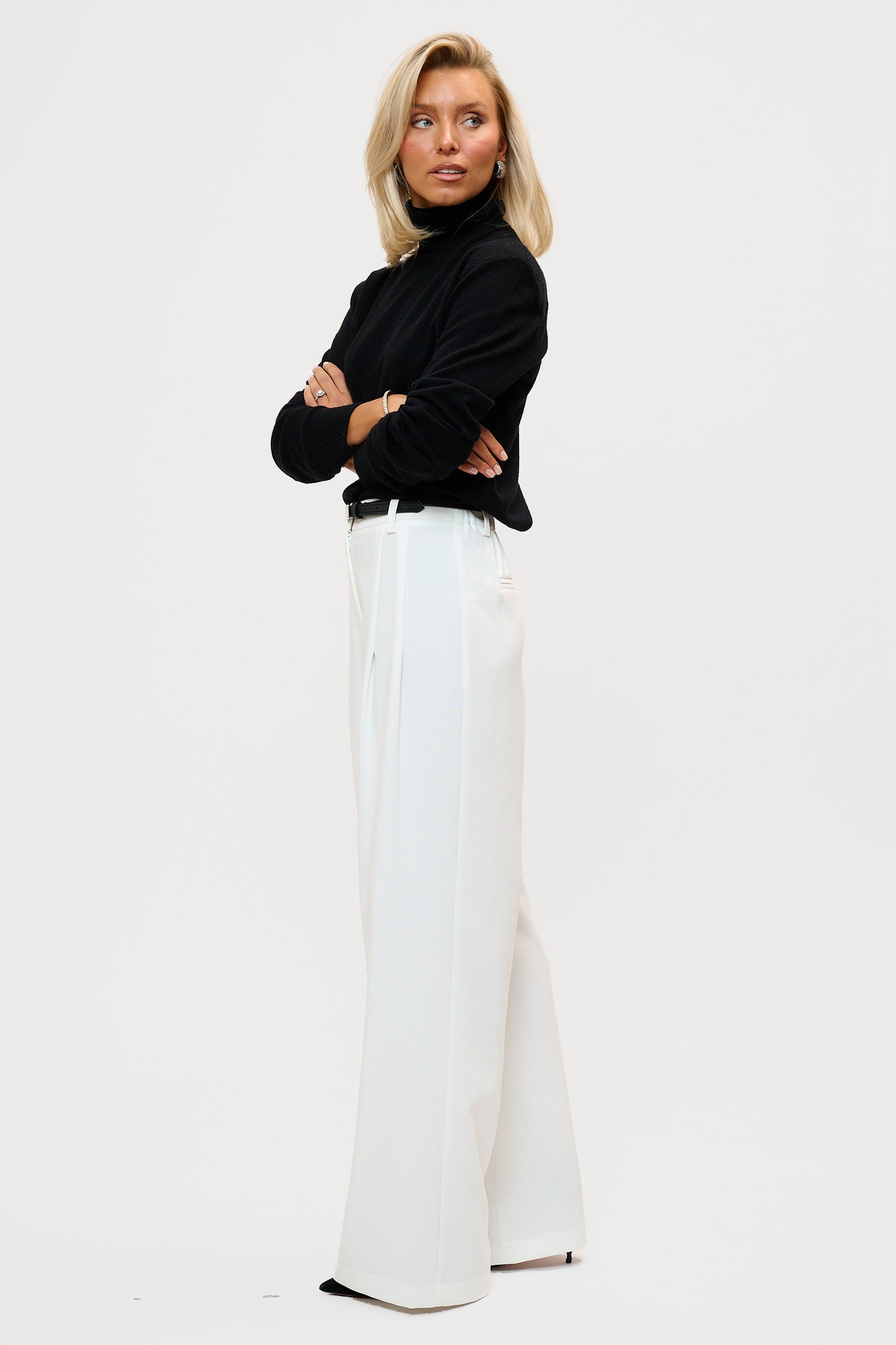 Wide Front Pleat Suit Pants - White