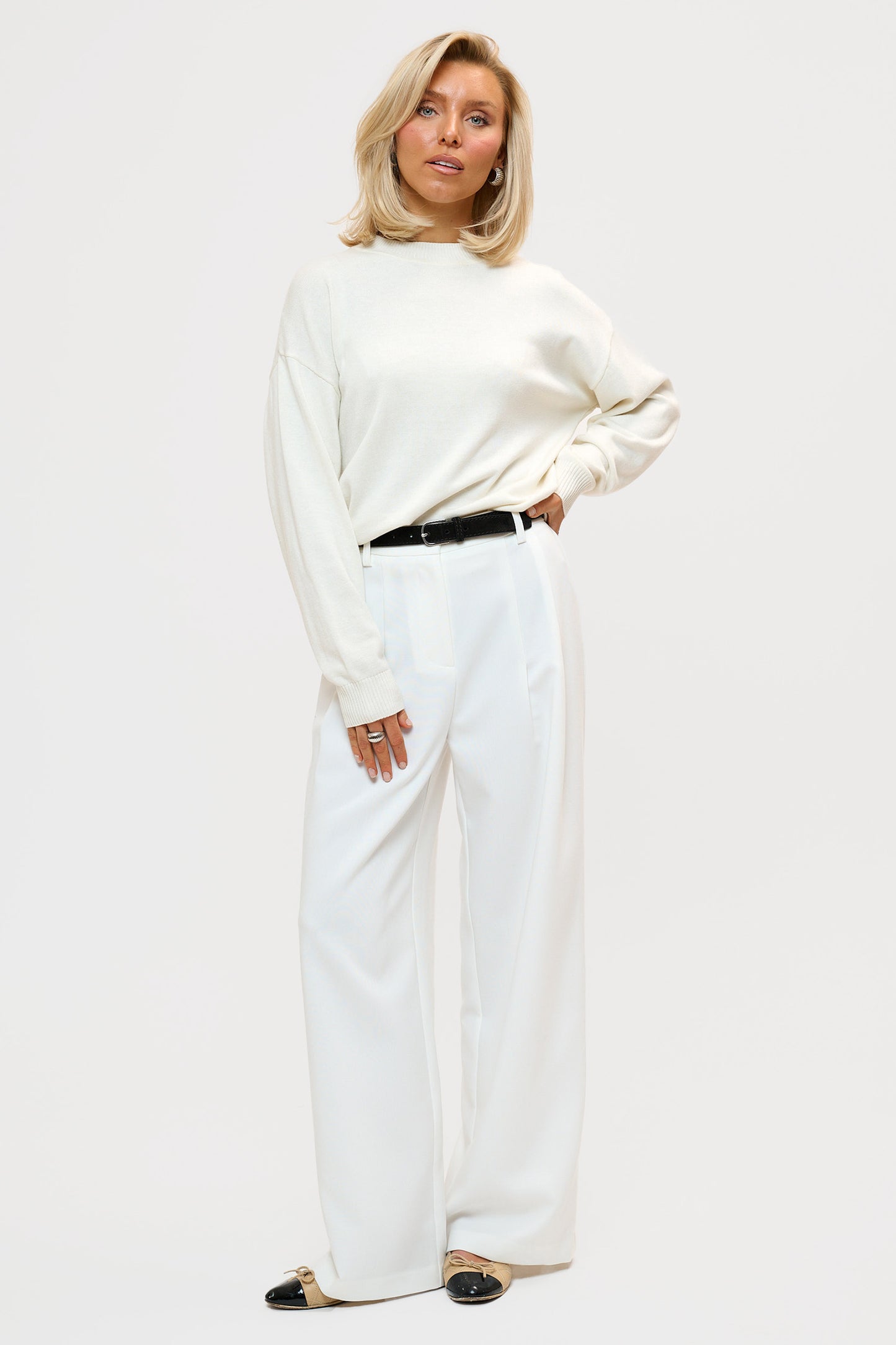 Wide Front Pleat Suit Pants - White