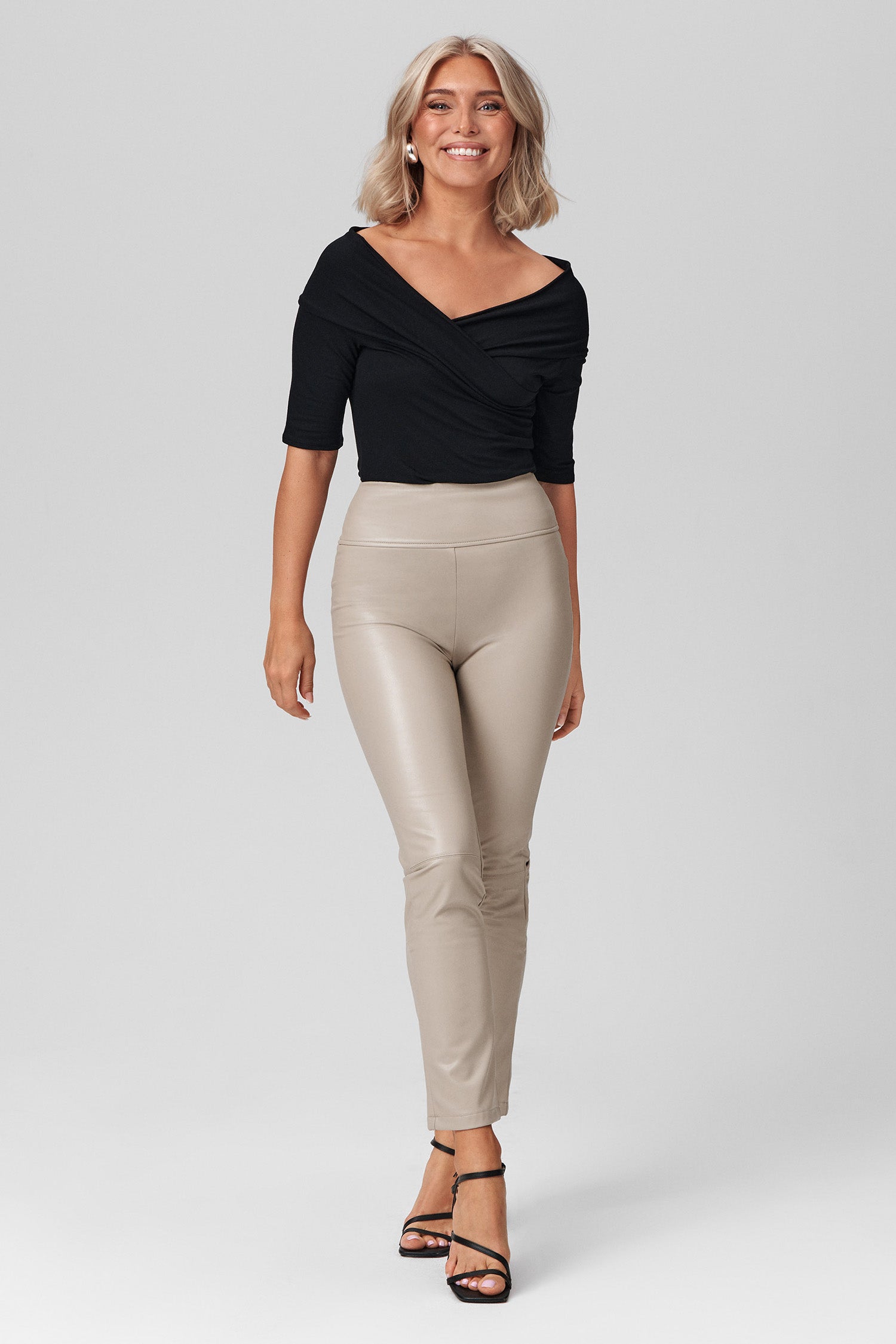 Faux Ankle Leather Leggings - Greige