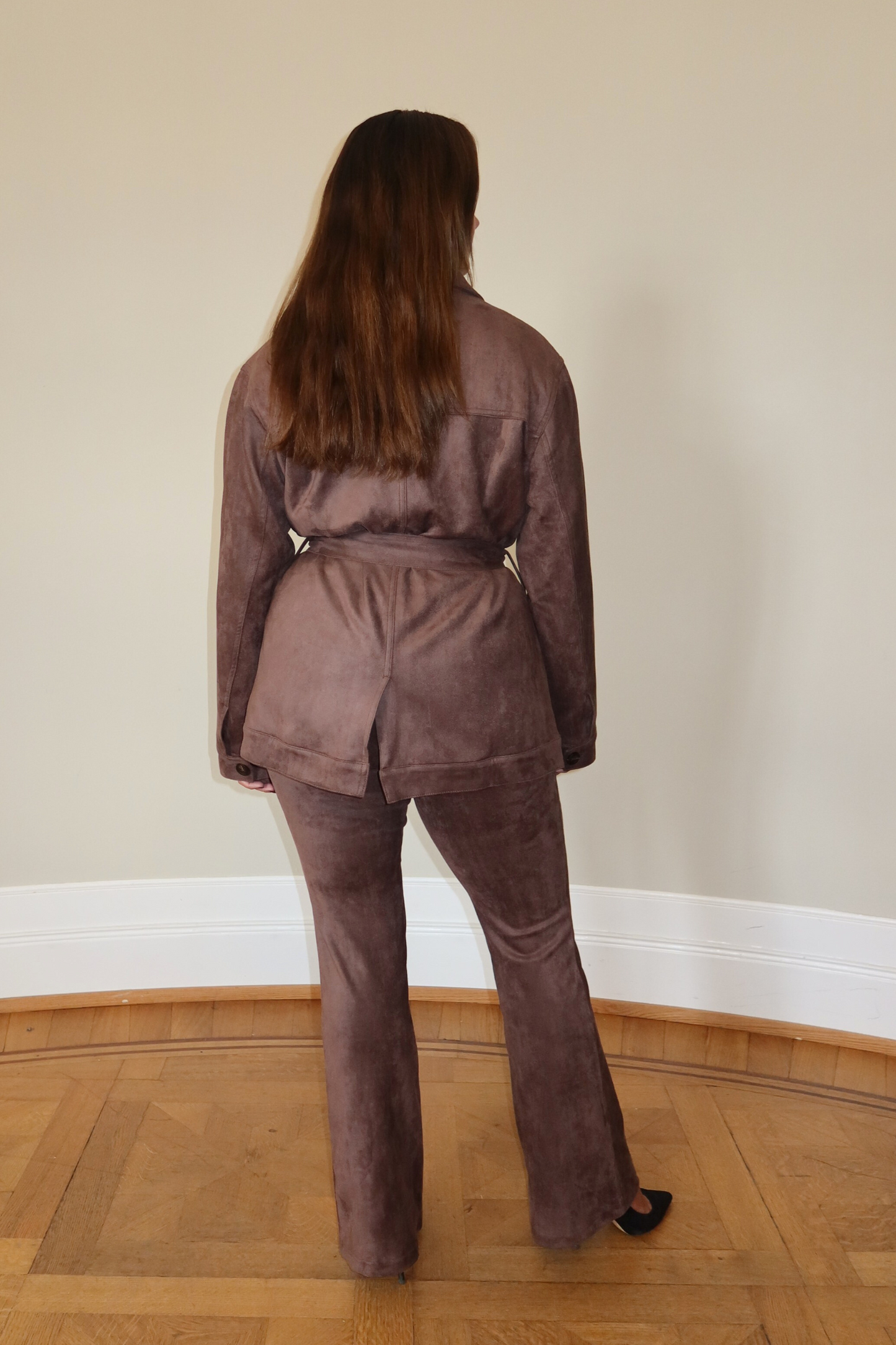 Faux Suede Wrap Jacket - Brown