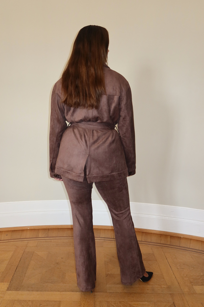 Faux Suede Wrap Jacket - Brown