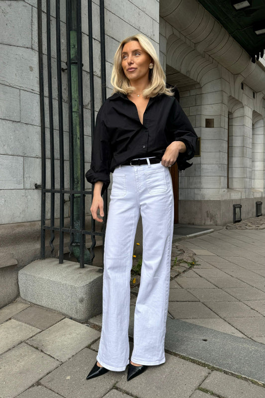Wide Flared Stretch Jeans - White