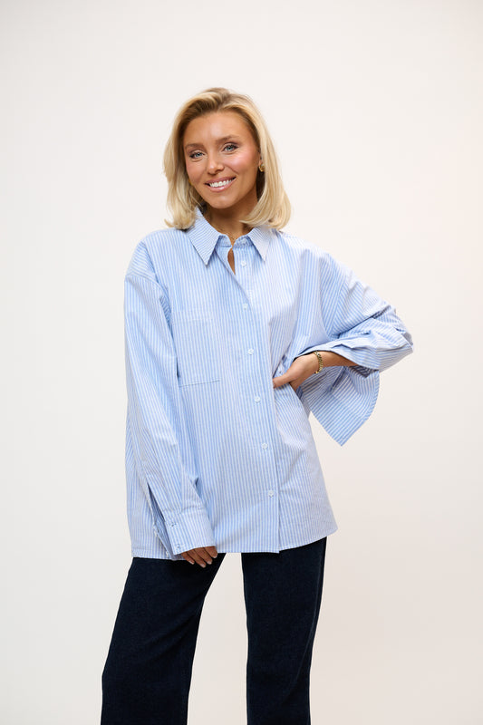 Oversized Striped Shirt - Blue/White