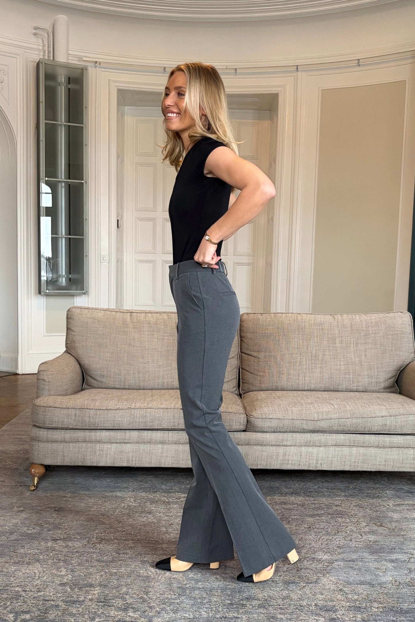 Tailored Flared Suit Pants - Grey