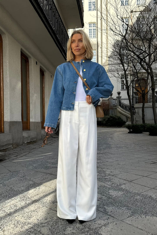 Wide Front Pleat Suit Pants - White