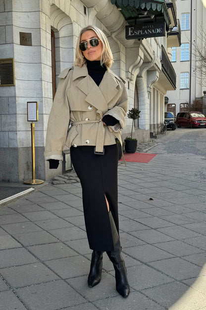 Comfy Front Slit Pencil Skirt - Black