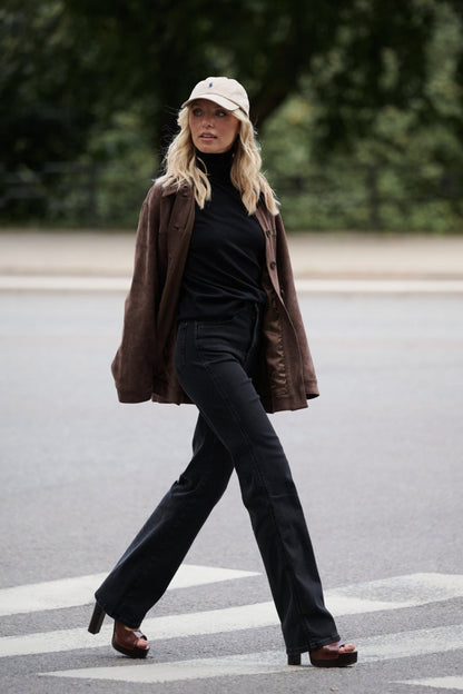 Faux Suede Wrap Jacket - Brown