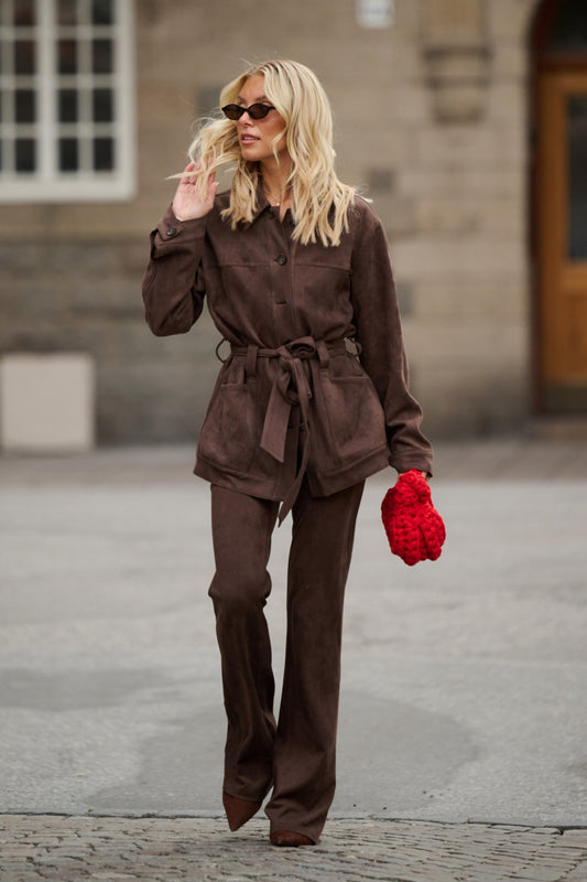 Faux Suede Stretch Pants - Brown