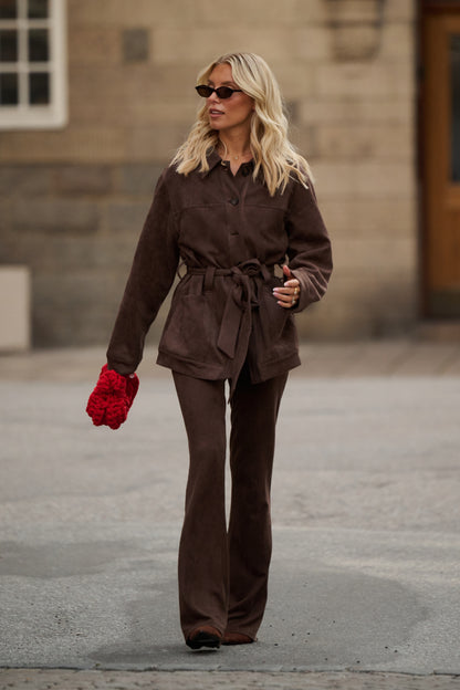 Faux Suede Stretch Pants - Brown