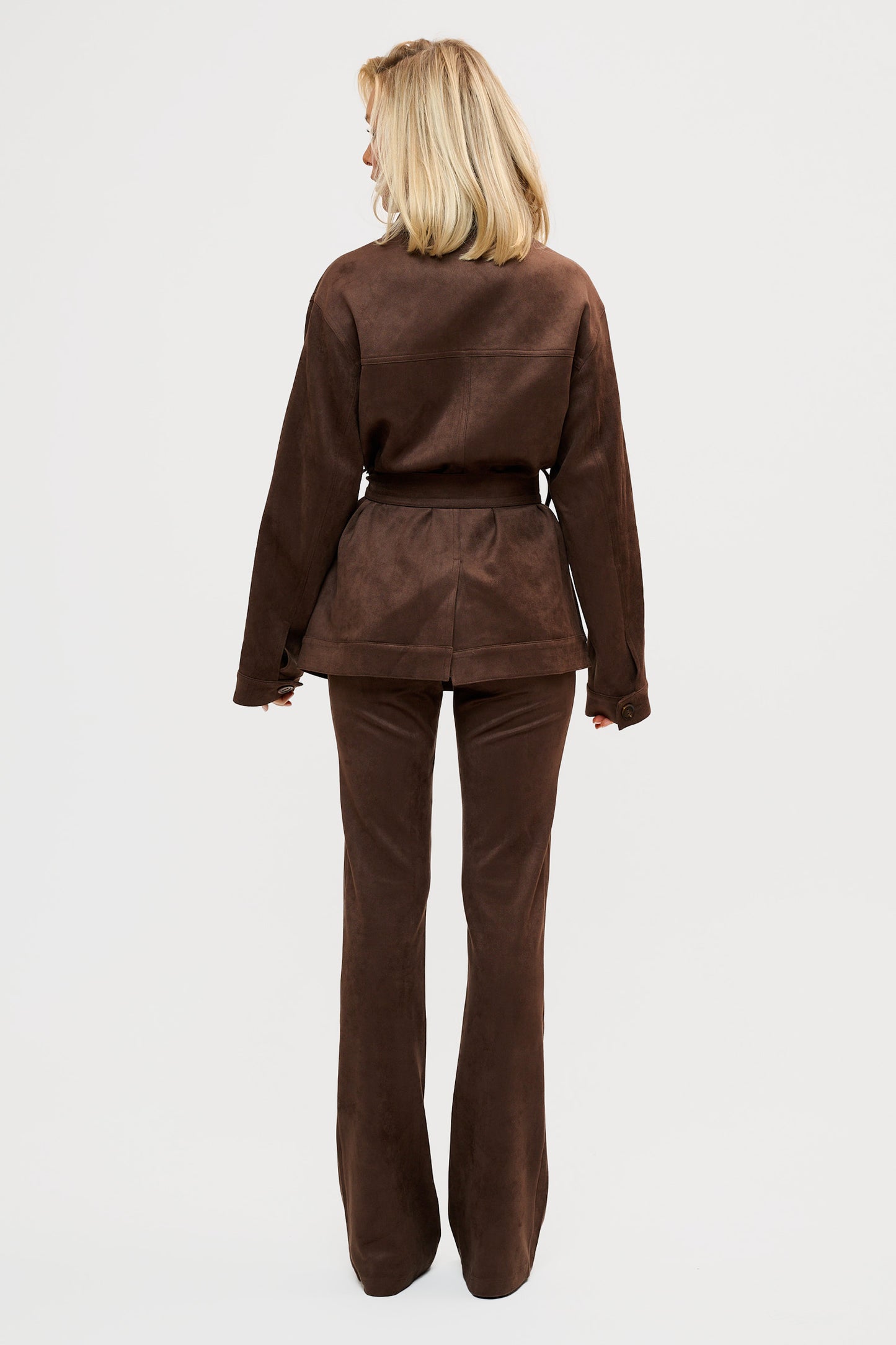 Faux Suede Wrap Jacket - Brown