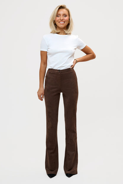 Faux Suede Stretch Pants - Brown