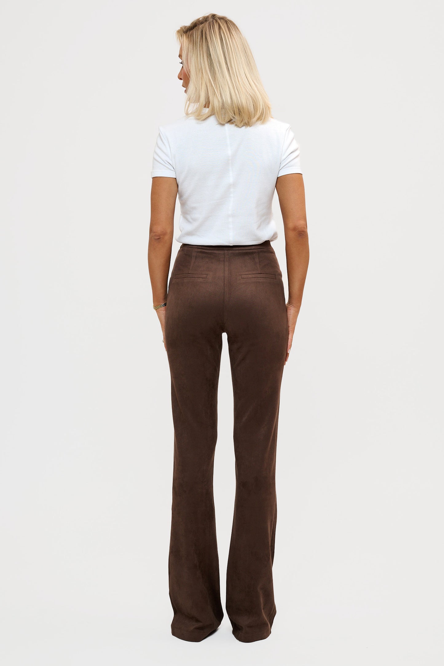 Faux Suede Stretch Pants - Brown