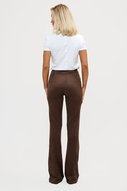 Faux Suede Stretch Pants - Brown