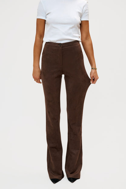 Faux Suede Stretch Pants - Brown