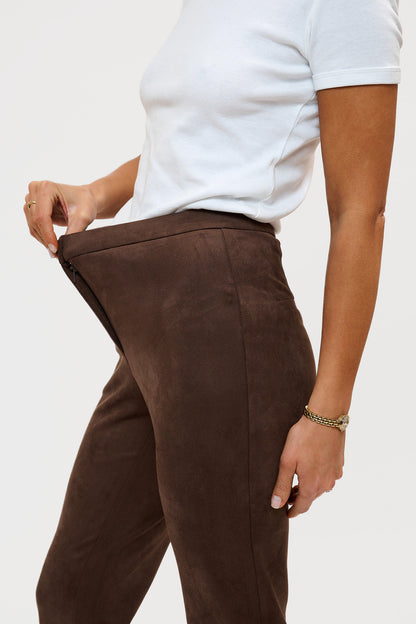 Faux Suede Stretch Pants Brown - Main Image