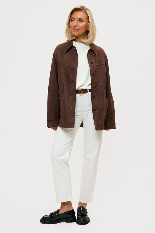 Faux Suede Wrap Jacket - Brown