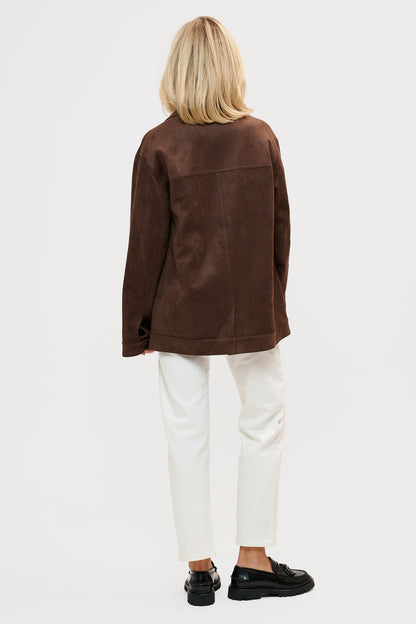 Faux Suede Wrap Jacket - Brown