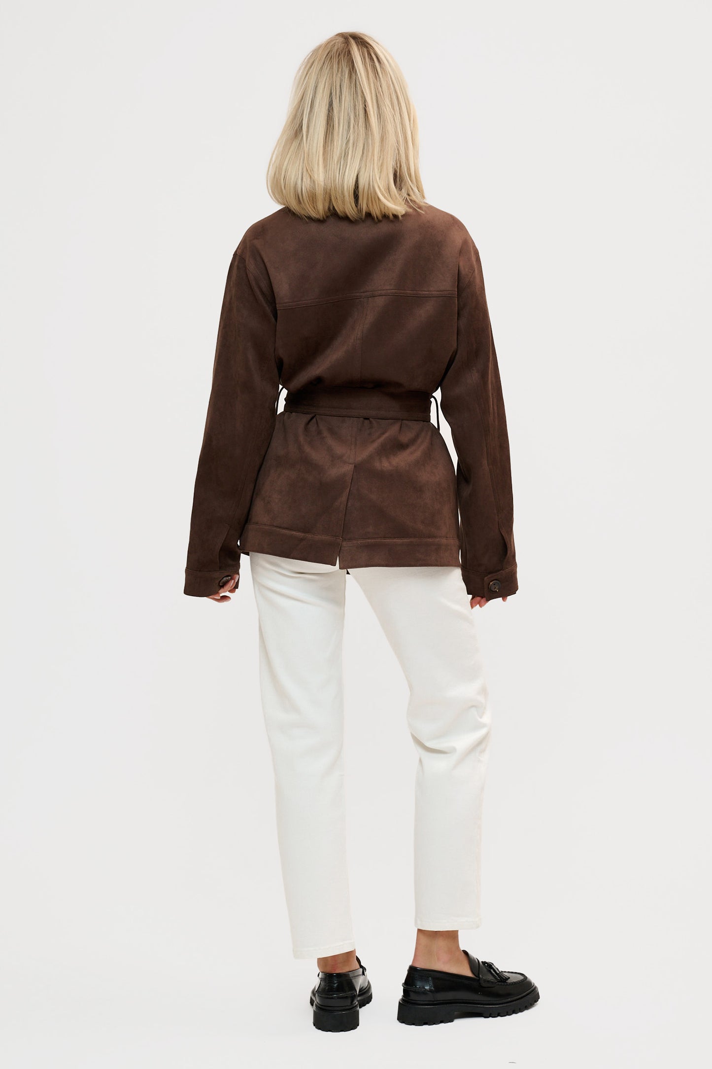 Faux Suede Wrap Jacket - Brown