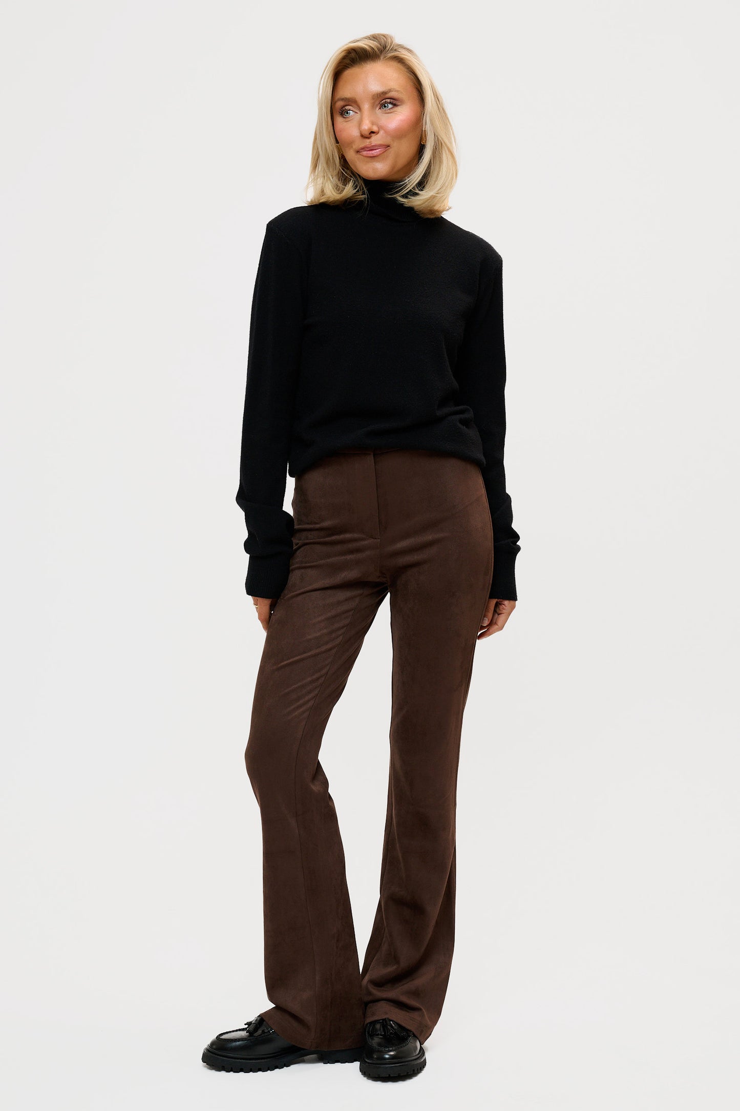 Faux Suede Stretch Pants - Brown