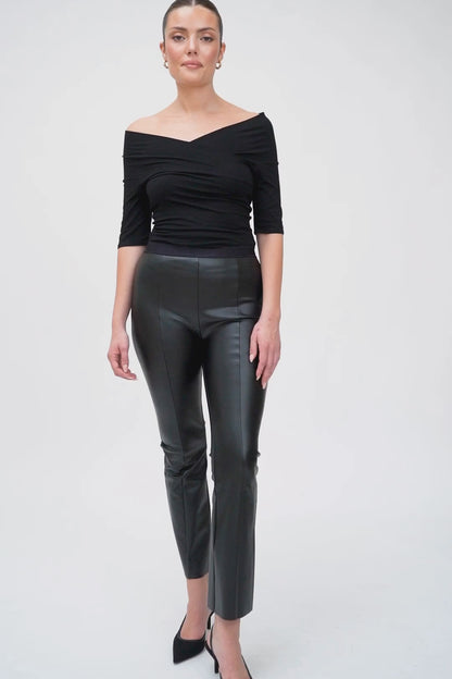 Faux Leather Kick Flare Pants - Black